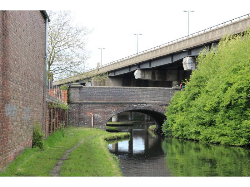 Spon Lane Bridge dwarfed by the M5